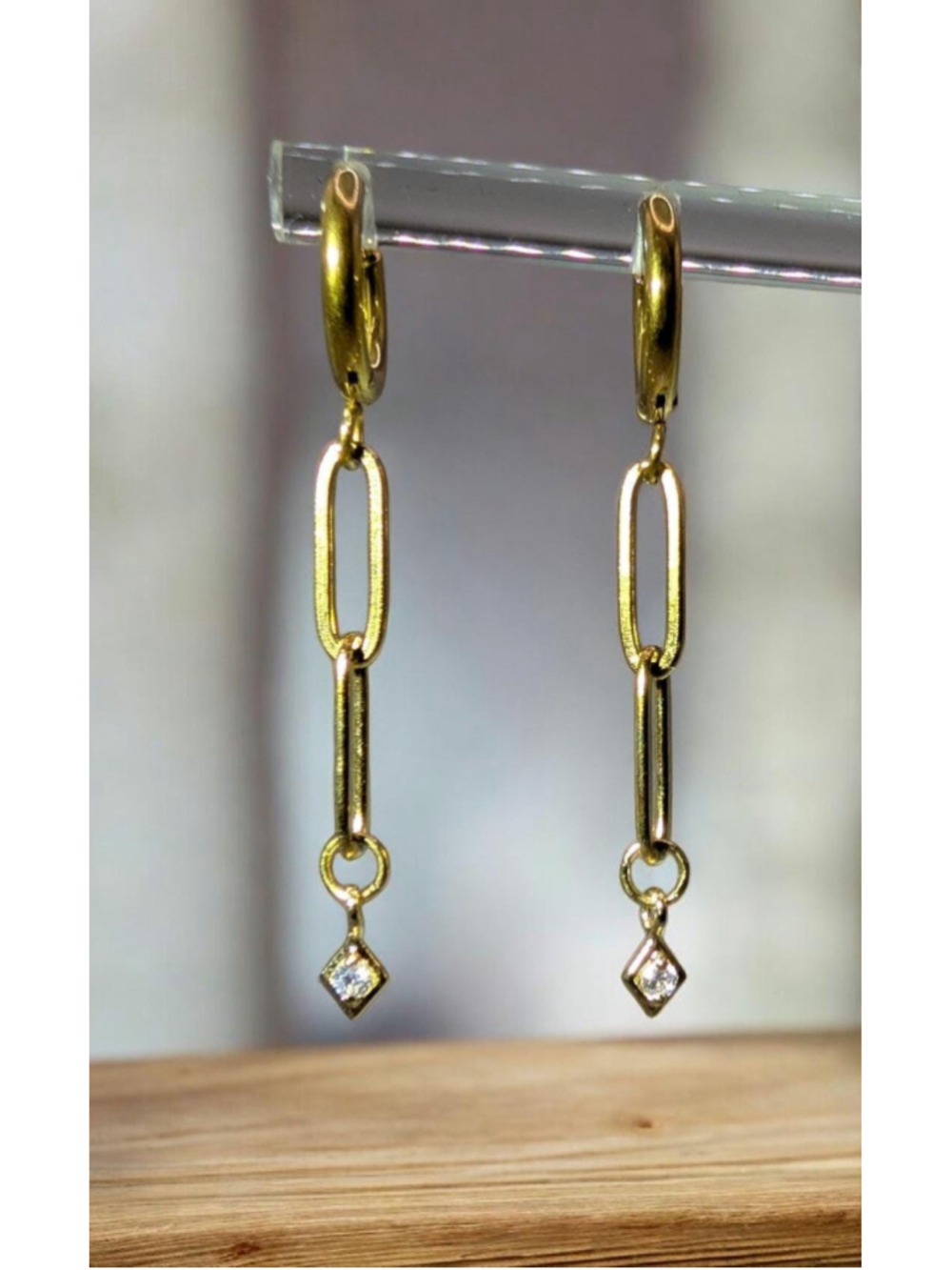 Gold Tone Paperclip Chain Huggie Earrings Gold Ion-Plated Stainless Steel Hoops